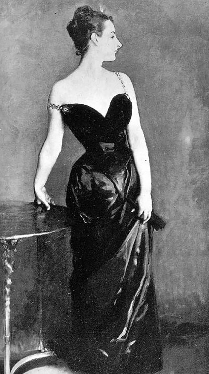 Elegant woman in a black dress from a scandalous painting at the Metropolitan Museum of Art.