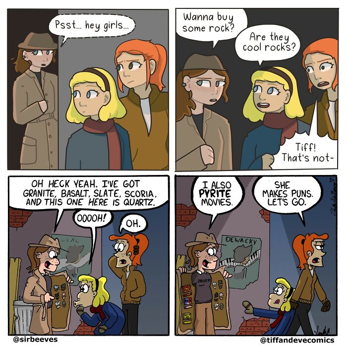 Comic by Sir Beeves showing a humorous scene about rocks, illustrating growing up in her honest comics.