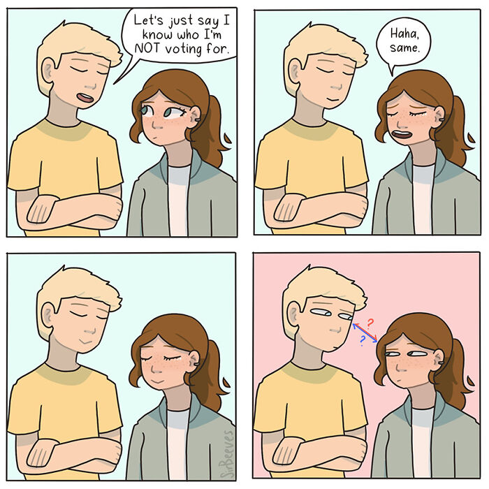 Comic strip by Sir Beeves showing two characters sharing a moment reflecting honest feelings about growing up.