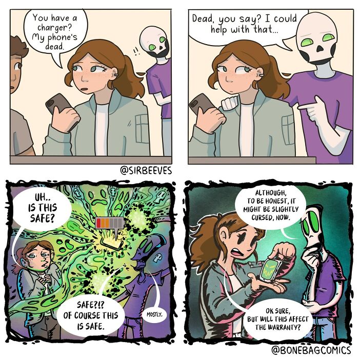 Comic panels by Sir Beeves illustrating the feeling of growing up with honest and relatable humor in her comics.