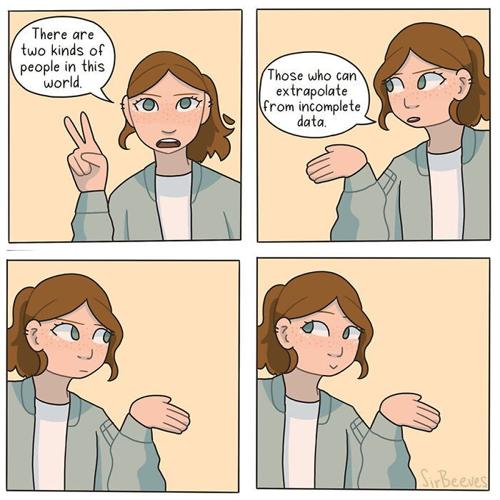 Comic by Sir Beeves depicting a character explaining two kinds of people, illustrating honest comics about growing up.