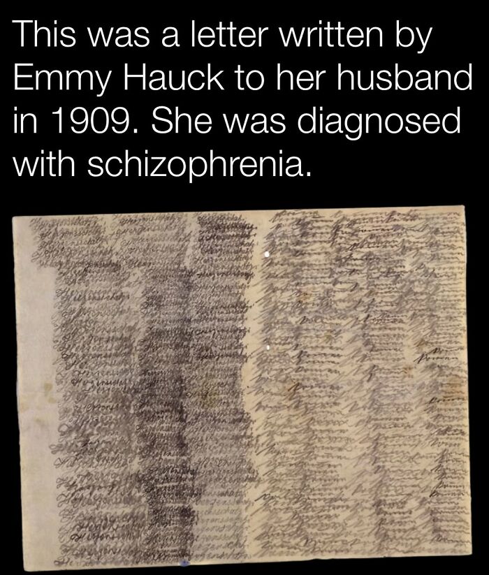Historic letter from 1909 written by Emmy Hauck, diagnosed with schizophrenia, showcasing a unique historical perspective.