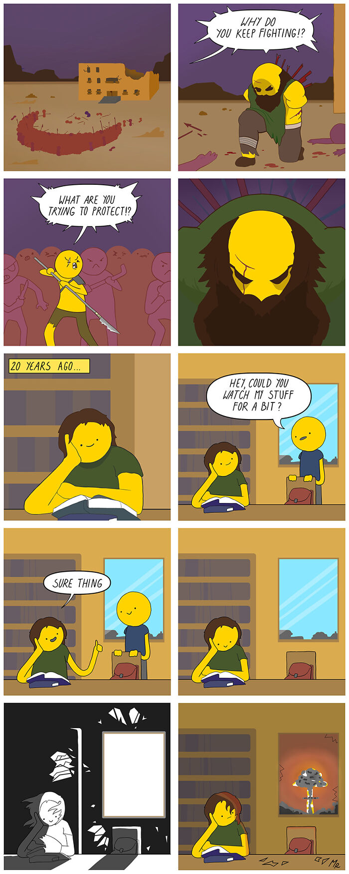 Witty comic reveals the darker side of human nature, showing a dramatic flashback and unexpected development.