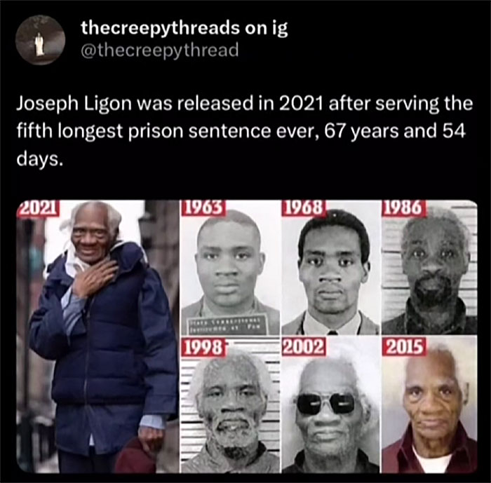 Joseph Ligon’s aging photos documenting the fifth longest prison sentence, featured in spooky facts about our world.