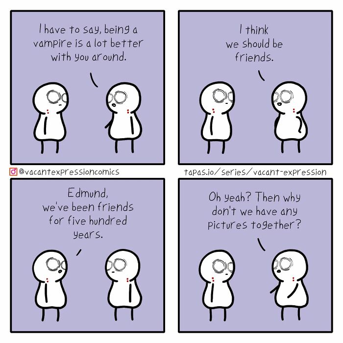 Two cartoon figures in a comic discussing their long friendship with a sarcastic twist at the end.