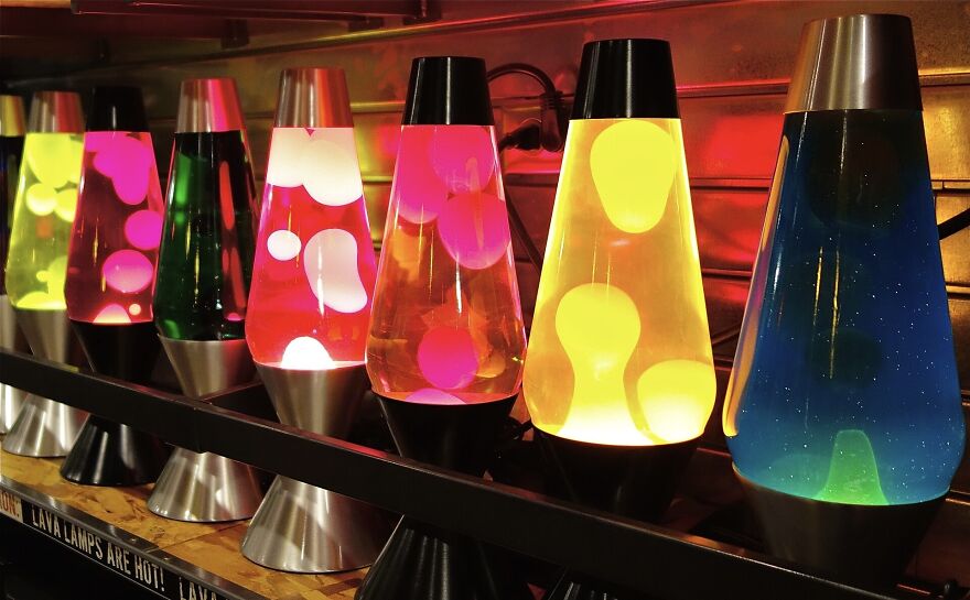 Colorful lava lamps on display, showcasing vibrant viral trends in retro lighting.