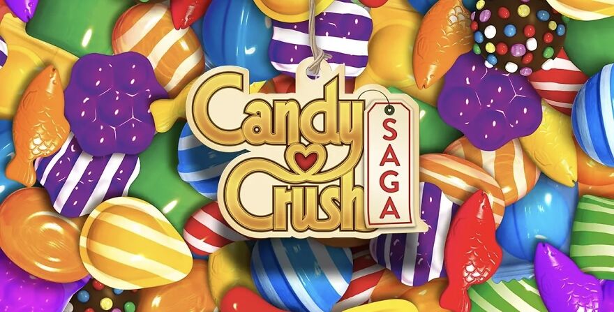 Candy Crush Saga logo with colorful candies, related to viral trends.