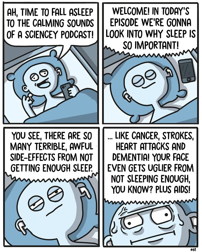 Norwegian cartoonist comic satirizes sleep importance with humor.