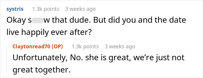 Reddit users discuss relationship fallout; one comments on happiness, another responds about not being a great match. Reddit users discuss relationship fallout; one comments on happiness, another responds about not being a great match.