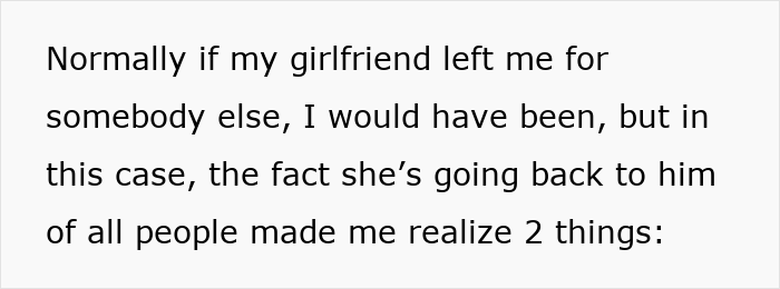Text image: Guy laughs, girlfriend goes back to her ex.