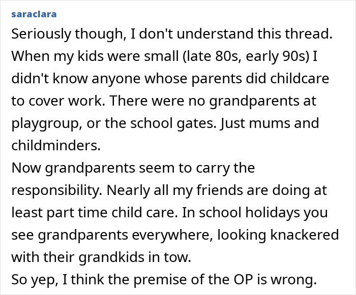 Text discussing modern grandparenting double standards and childcare roles.