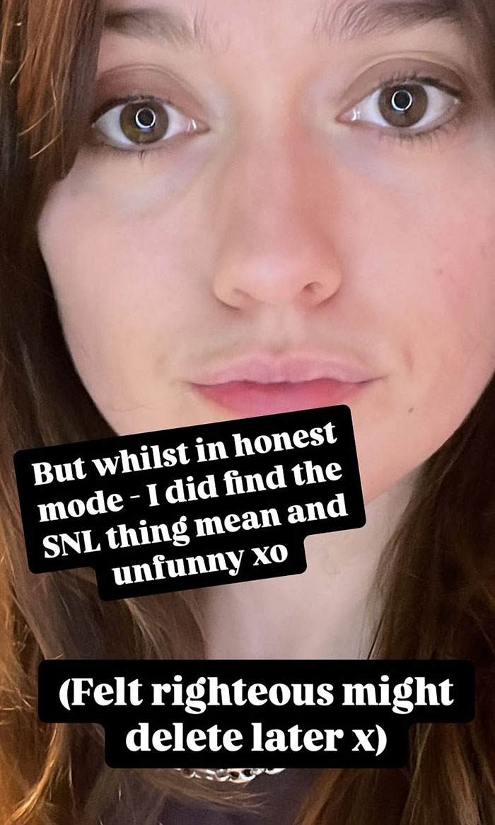 Close-up of person with text overlay criticizing SNL as mean and unfunny.