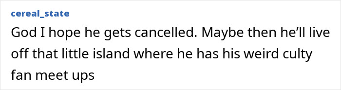 Text comment expressing desire for cancellation related to Jared Leto allegations.