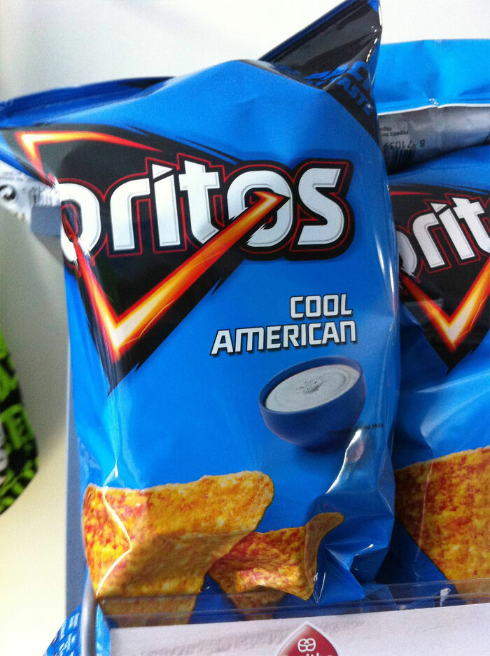 Bag of "Cool American" Doritos, highlighting American food available in international stores.