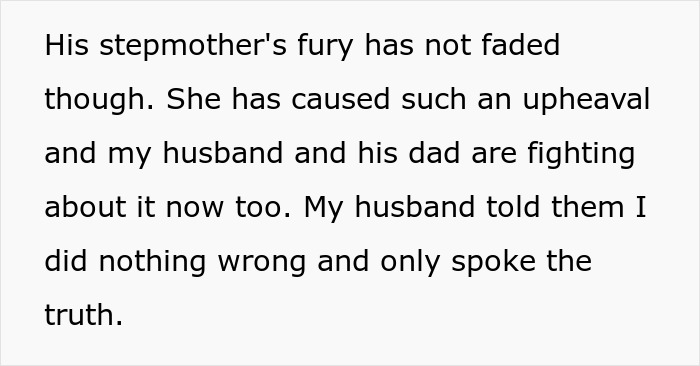 Text excerpt describing a family conflict where the excluded wedding stepmom is upset, causing fights and upheaval.