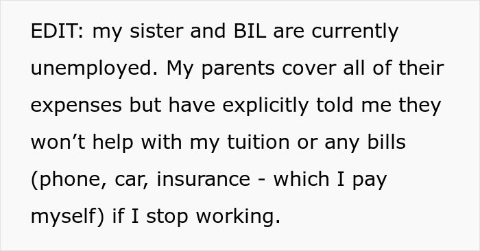 Text discussing not changing schedule to babysit nephews, mentioning family unemployment and financial responsibilities. Text discussing not changing schedule to babysit nephews, mentioning family unemployment and financial responsibilities.