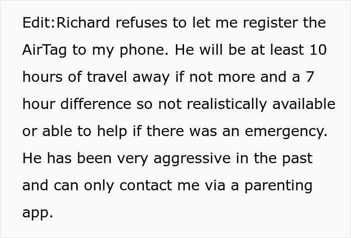 Text discussing refusal to register an AirTag and issues with tracking during a mom&rsquo;s Europe trip with her 8-year-old son.