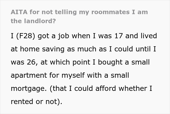 Text block discussing being a landlord without informing roommates. Text block discussing being a landlord without informing roommates.