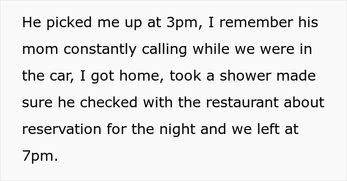 Text conversation about a man's mom calling, affecting anniversary plans with his wife.