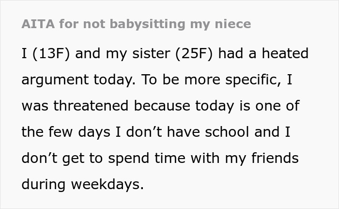 Teen Threatened With A Beating For Choosing To Enjoy Her Day Off Instead Of Babysitting Niece