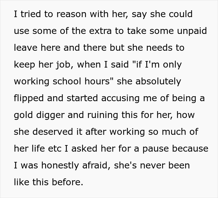 Text discussing lotto winnings dispute and relationship tension.