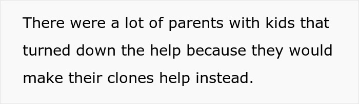 Text about parents and kids refusing assistance, opting for clone help, related to grocery store employee policy adherence. Text about parents and kids refusing assistance, opting for clone help, related to grocery store employee policy adherence.