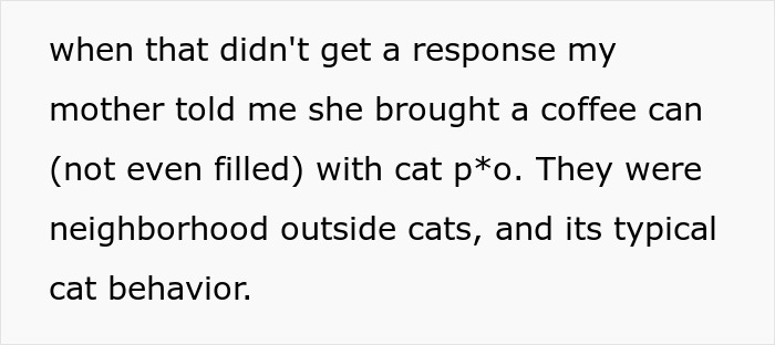 Text about neighbor conflict involving cats and revenge plan.