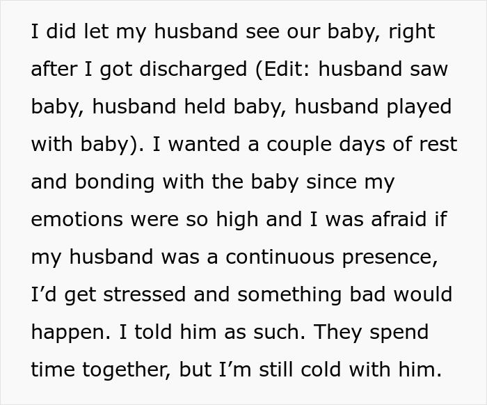 Text discussing a husband choosing his female friend over his child's birth.