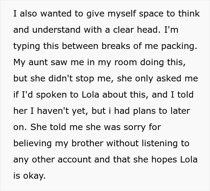 Text excerpt discussing family concerns over a prank involving brother and girlfriend.