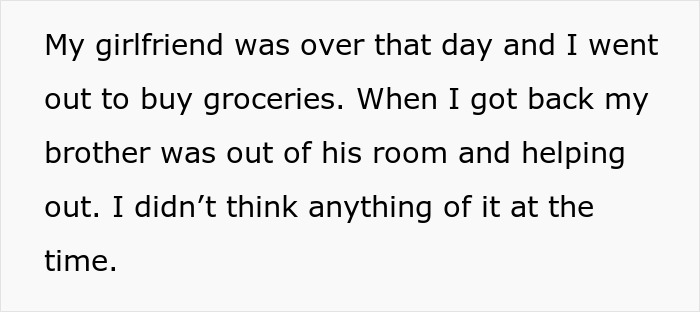 Text message discussing girlfriend visiting and brother helping around the house. Text message discussing girlfriend visiting and brother helping around the house.