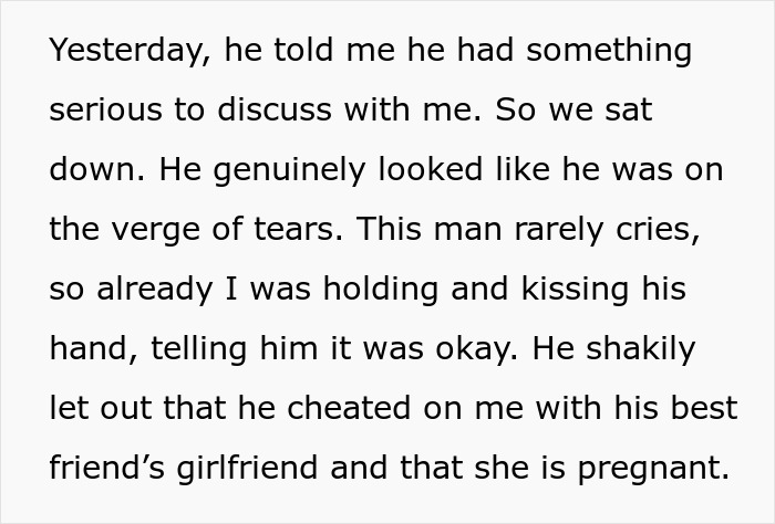 Text revealing a fake affair and pregnancy prank that went wrong, leading to a breakup. Text revealing a fake affair and pregnancy prank that went wrong, leading to a breakup.