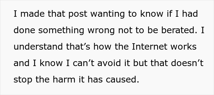 Text excerpt discussing feelings after shutting down a sister who tried to change tradition and its emotional impact. Text excerpt discussing feelings after shutting down a sister who tried to change tradition and its emotional impact.