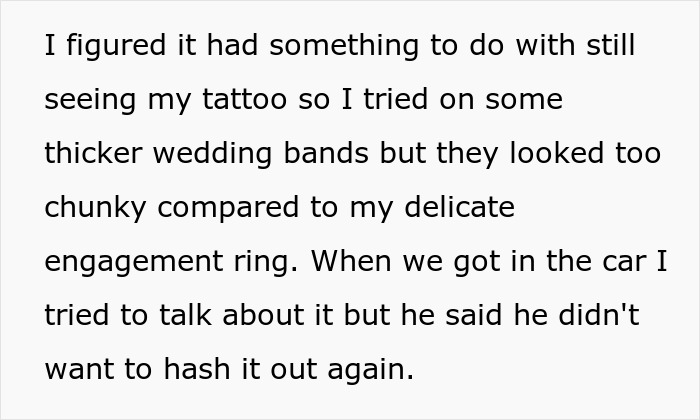 Text about a future wife keeping a tattoo connected to her late husband and its impact on her current relationship.