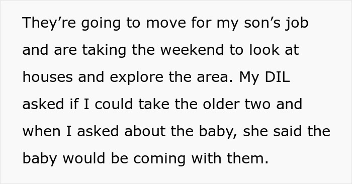 Text about family decision and grandmother's role regarding babysitting and move.