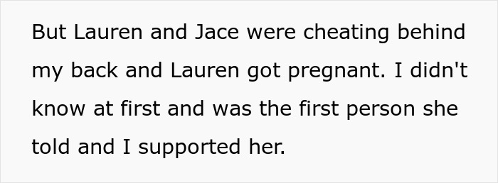 Text message about relationship betrayal and pregnancy revelation, highlighting family conflict and mistrust.