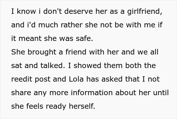 Text from a family discussion about a man's girlfriend standing up against a prank by his brother.