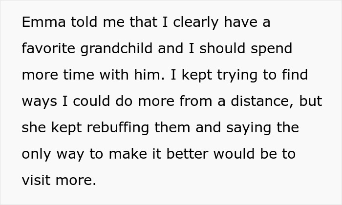 Text expressing mother's struggle to support distant daughter and grandchild, highlighting family tension.