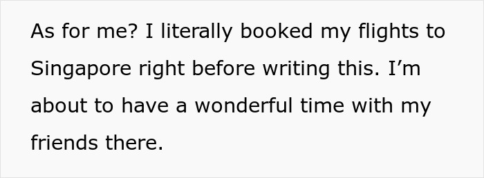Text about booking a flight to Singapore for a trip with friends.