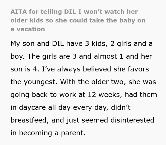 Text story about grandma confronting DIL for favoritism, refusing babysitting, and facing visitation ban.