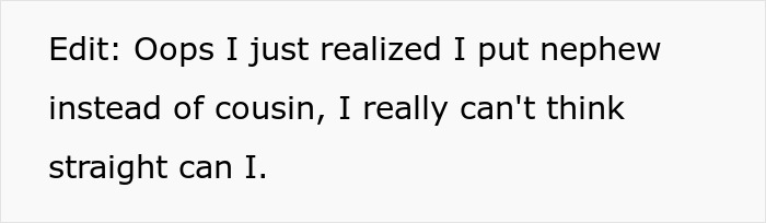 Text showing correction from nephew to cousin, related to taking care of autistic cousin.