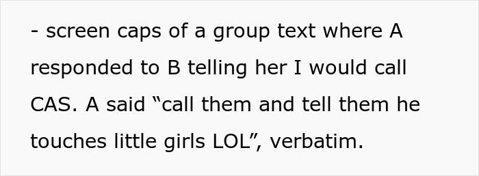 Screenshot of group text discussing a childcare situation with controversial remarks.