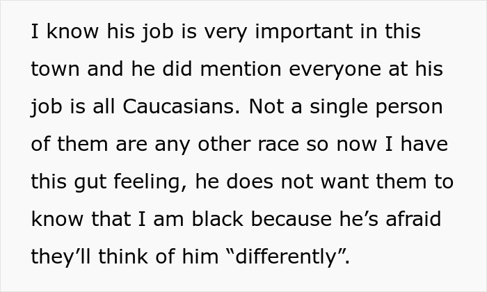 Text excerpt discussing a fianc&eacute;e's suspicion about her partner's behavior related to her being Black.