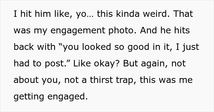 Text conversation about a woman's engagement photo cropped by her guy friend, leading to her untagging herself.