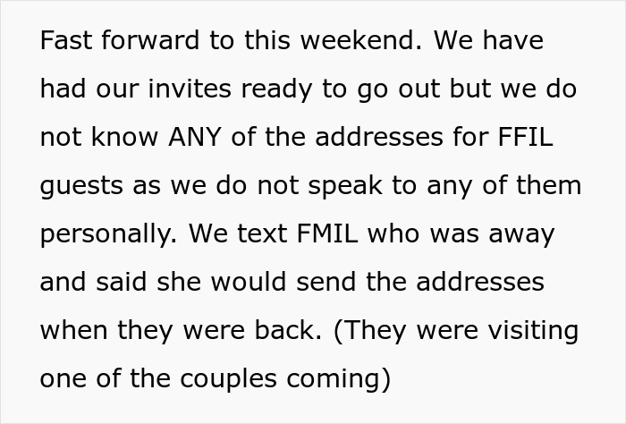 Text message revealing future father-in-law invited random guests to wedding, causing the bride's frustration.