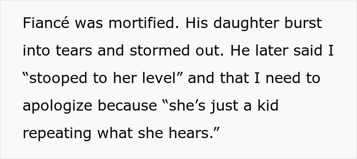 Text about fianc&eacute; and daughter conflict mentioning gold digger tensions.