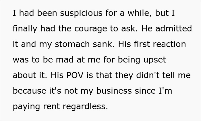 Text reveals a girlfriend's shock as she learns her rent money is being secretly pocketed by her boyfriend. Text reveals a girlfriend's shock as she learns her rent money is being secretly pocketed by her boyfriend.