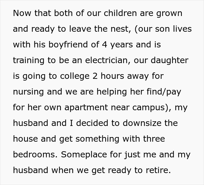 Text about children leaving home, parents downsizing, reflecting MIL and DIL relationship dynamics.