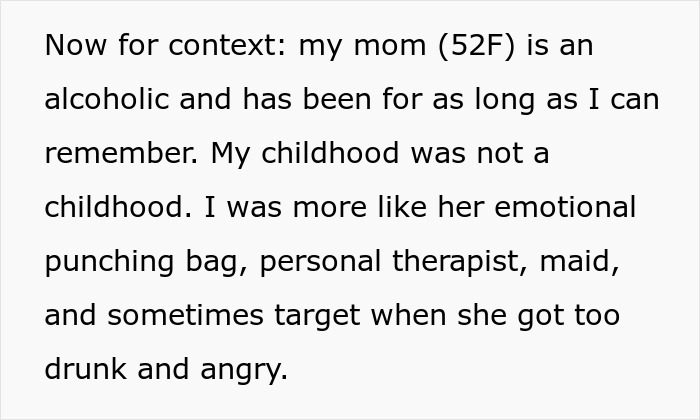 Text detailing a daughter's challenging relationship with her alcoholic mom. Text detailing a daughter's challenging relationship with her alcoholic mom.