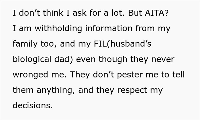 Text discussing a woman's decision to withhold pregnancy news from her MIL for attention.