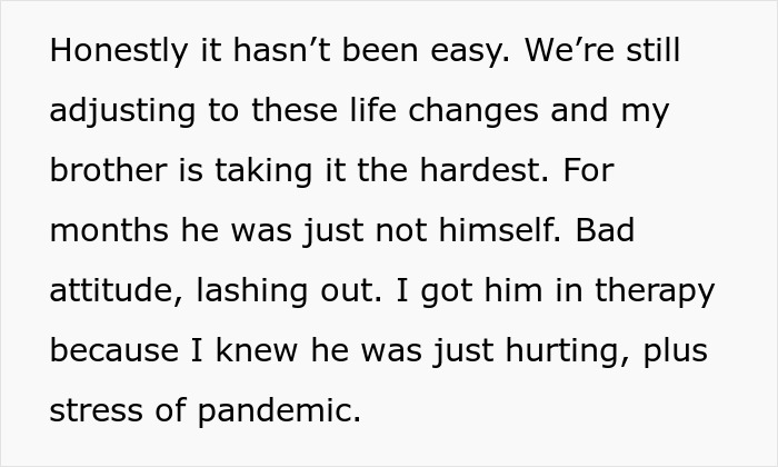 Text about struggles faced by grieving brother adjusting to life changes. Text about struggles faced by grieving brother adjusting to life changes.